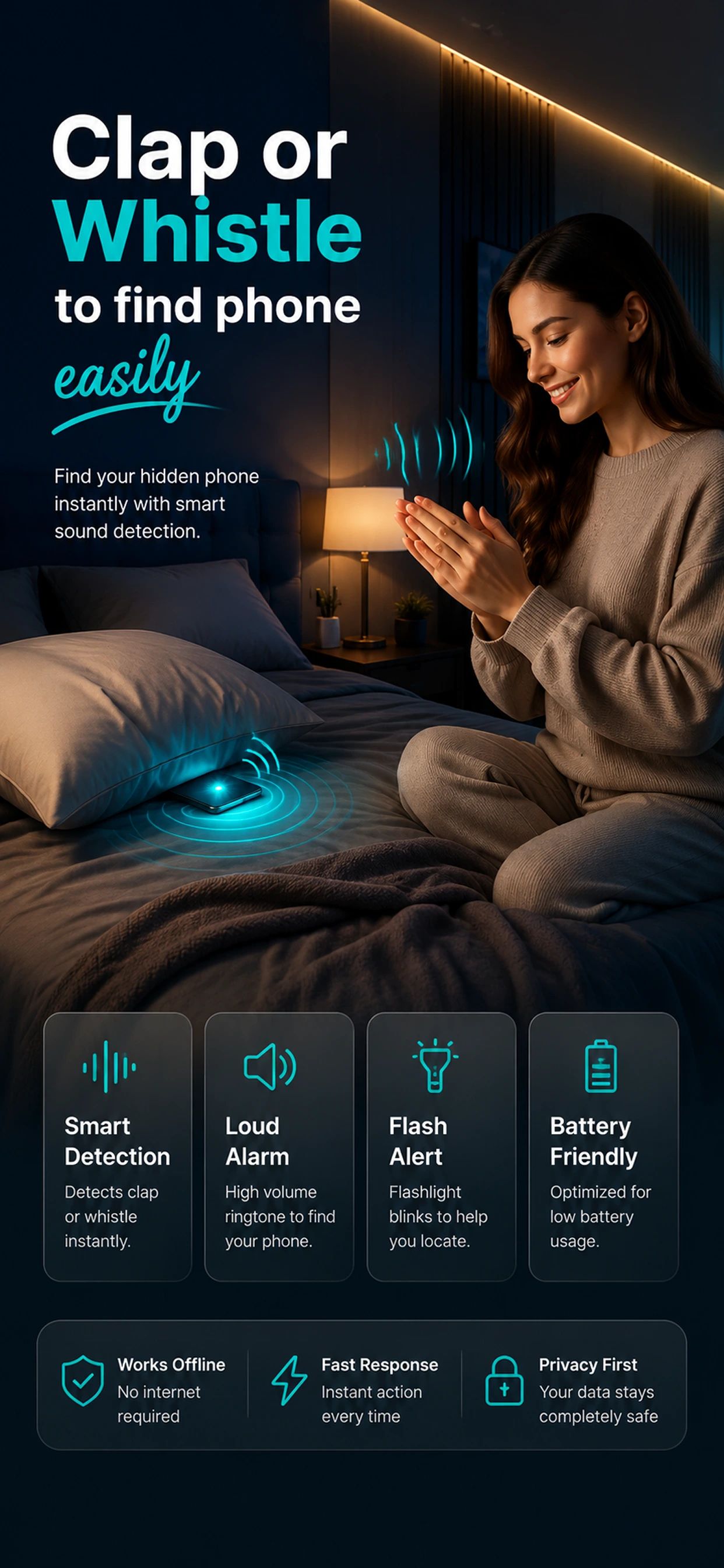 Find My Phone: Clap & Whistle app home screen showing activation button
