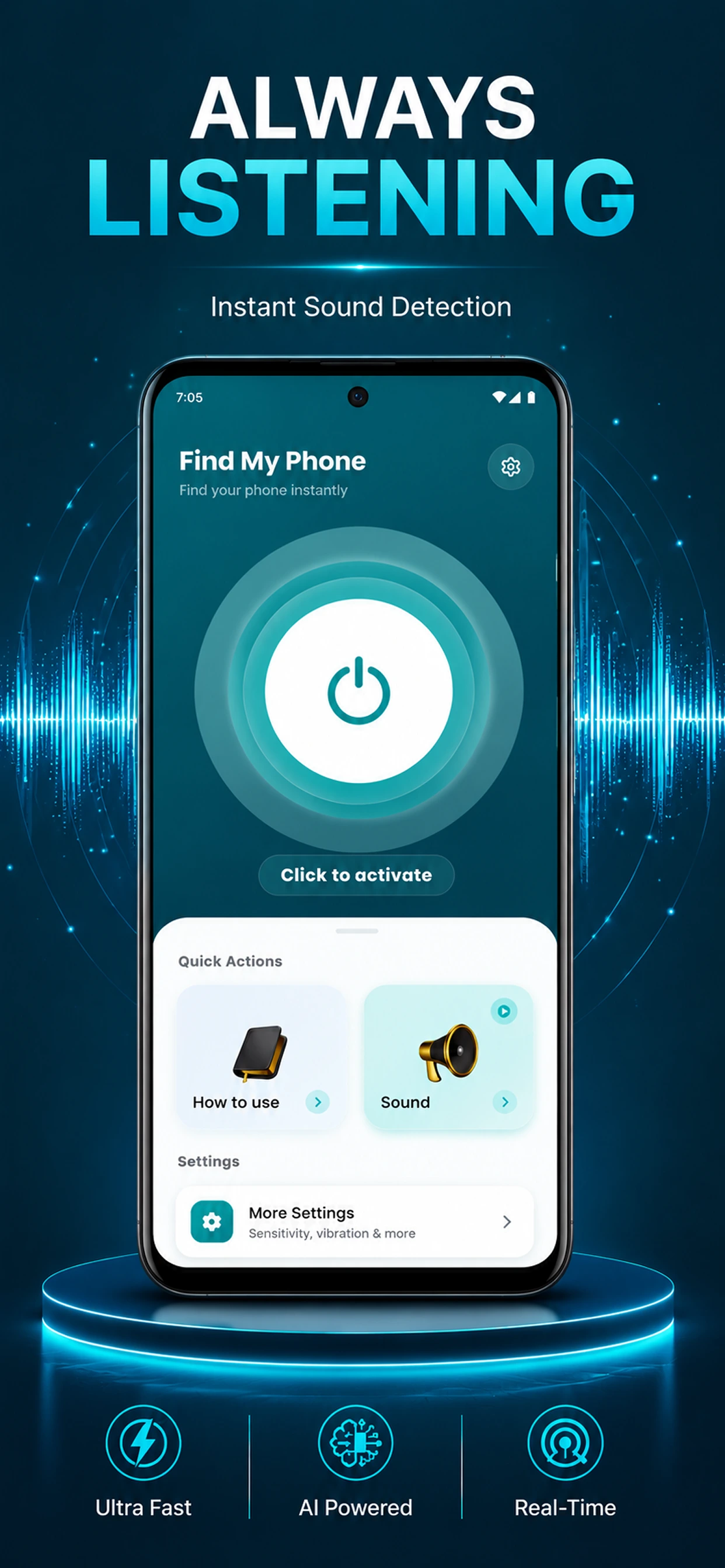 Find My Phone: Clap & Whistle app sensitivity adjustment and sound options